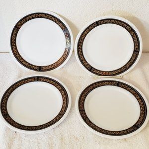 Rare Vintage Pyrex Tableware Ebony Fleur De Lis Dessert Plate 7” MCM Set Of 4